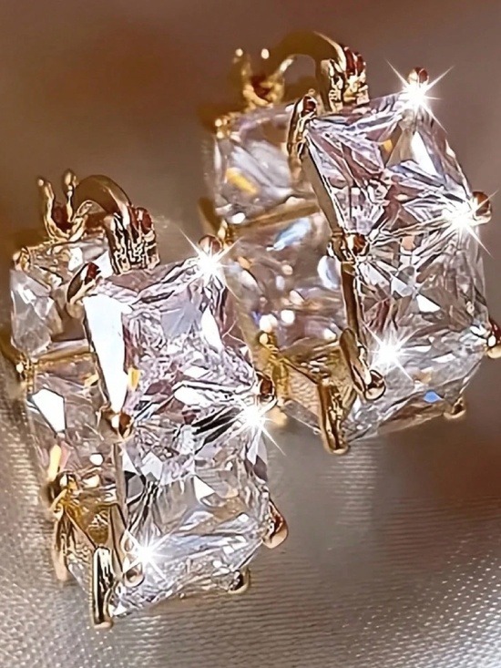 Jewelry - Luxe Gold Tone Cubic Zirconia Bling Huggies Hoop Earrings